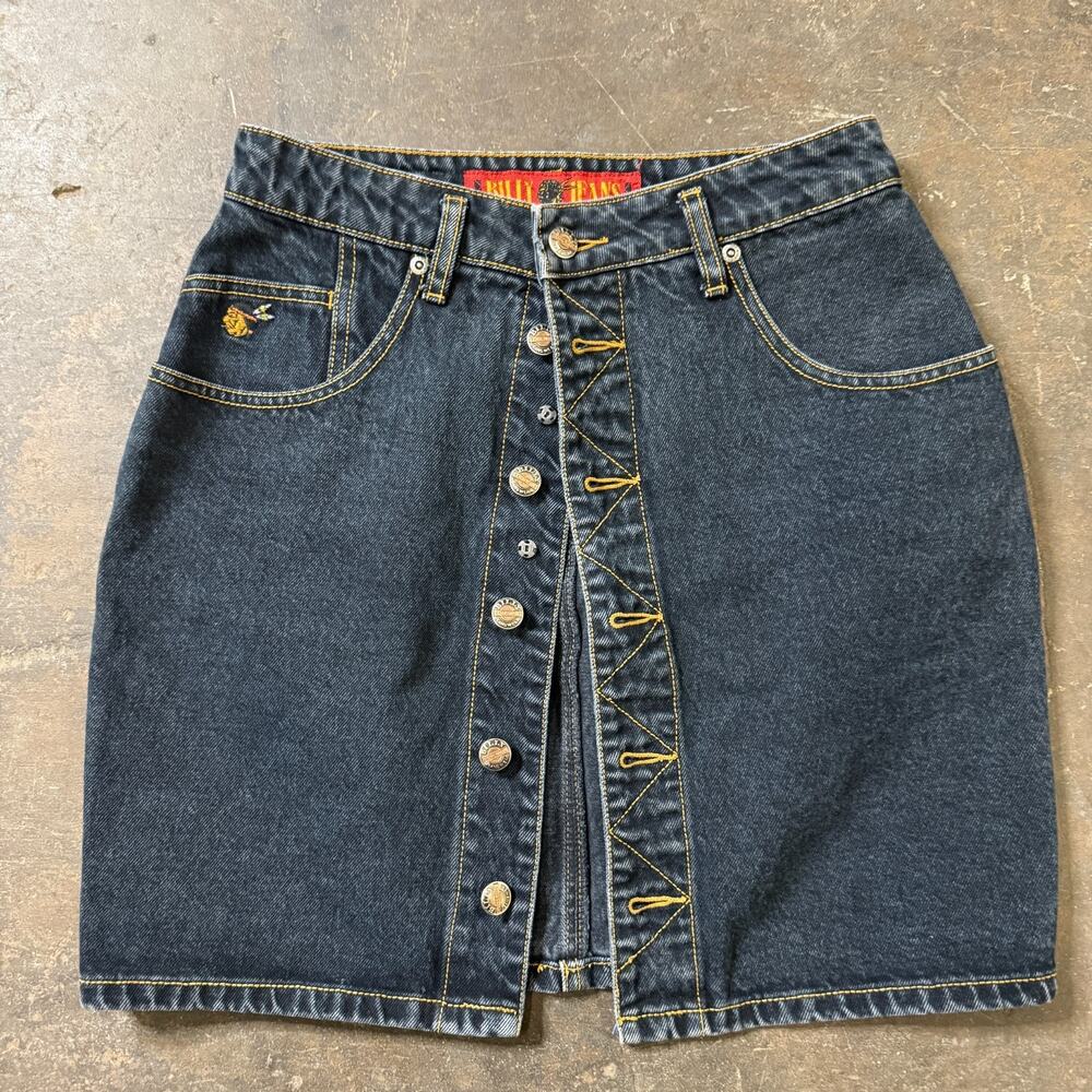 Vintage 90s Denim Skirt Dark Wash Button Front Size 28 100% Cotton Billy Jeans